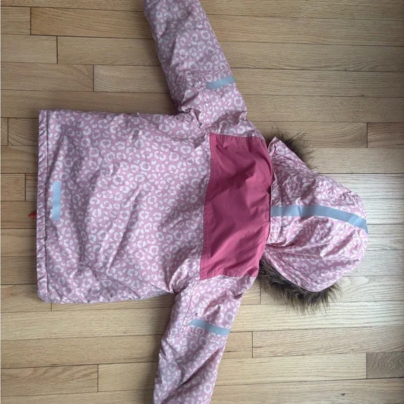 Mini Boden Pink Leopard Print Kids Jacket all weather waterproof coat